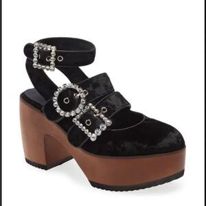 Jeffrey Campbell Velvet Platform Clog with crystal buckles size 8